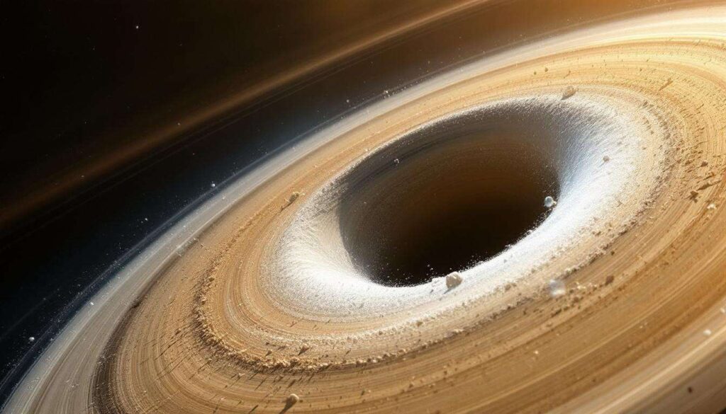 Saturn's rings form a giant dusty doughnut encircling the planet